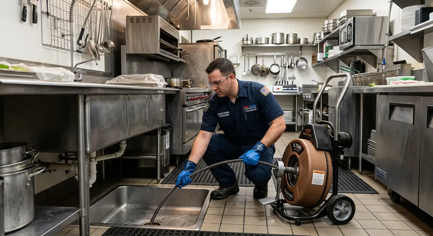 Commercial drain cleaning service in a restaurant kitchen in Seal Beach