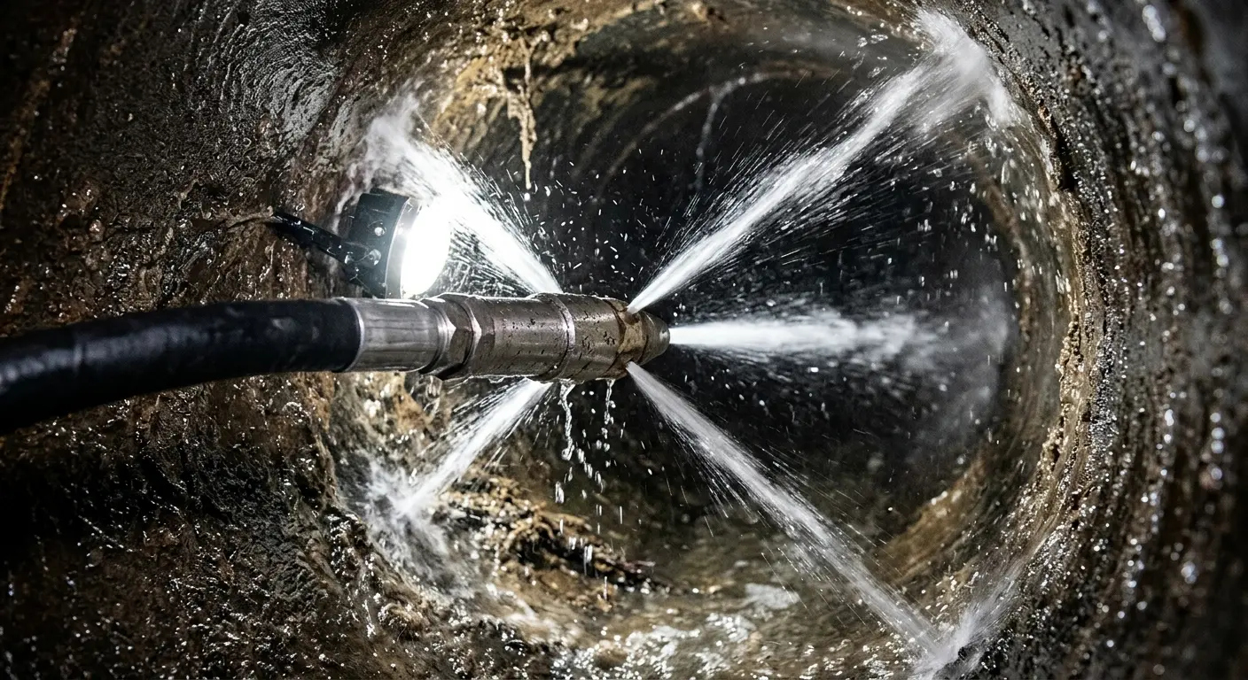 High-pressure hydro jetting nozzle cleaning sewer pipe for Sewer Cleanout in Seal Beach